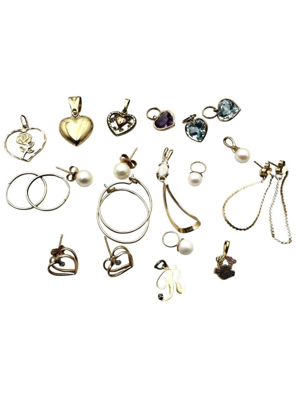 12K to 14K Yellow Gold Lot Earrings Pendants Charms 13 Grams Estate Jewelry